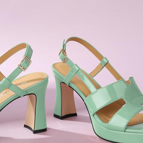 Image of ROSERWISH Heels for Women Chunky Block Platform High Heels Square Open Toe Strappy Heel Sandals Wedding Party Prom Fashion Slingback Dress Pump Sandals Shoes