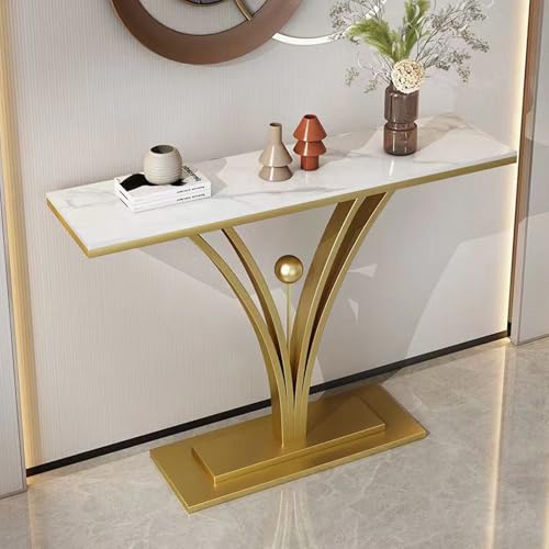 HARELA Mesa de Consola para Recibidor, Mesa de Entrada con Estructura de Metal, Mesas Multifuncional para salón, Pasillo, Entrada(Gold A,110cm/43.3in)