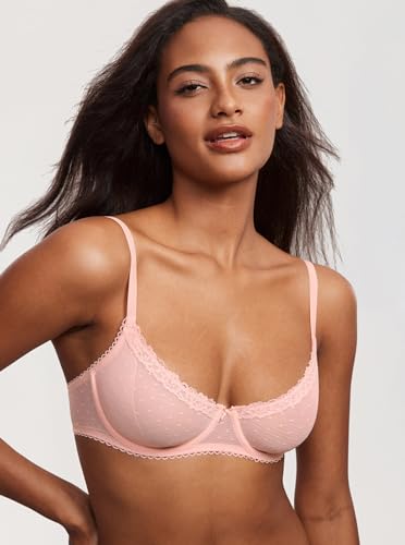 Image of DOBREVA Women's Sheer Mesh Demi Bra Underwire Balconette