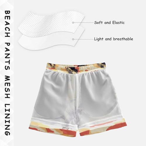 Boys Beach Board Shorts Retro T-rex Dinosaur Swim Trunk Teen Swimwear 8-16Y4