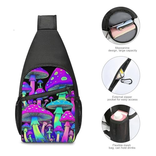 Men & Women Sling Bag Backpack Satchel Bookbags Travel Rucksack Daypack - Anti-Theft Multipurpose Neon Mushroom Carry On Bag, Handy Crossbody Daypacks4
