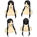 ANOGOL Hair Cap+ Black Braided Wig With Bangs for Women Long Straight Pigtails Wig for Women Synthetic Wigs with 2 Pigtails Gothic Costume for Halloween Party