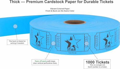 image for Tacticai 1000 Raffle Tickets, Star, Blue (8 Color Selection), Single R