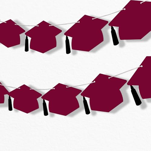 Maroon Graduation Cap Party Decorations - Garland Banner - 15pc