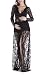 Yomoko Sexy Deep V-Neck Long Sleeve Lace Beach Dress See-through Maxi Dress (X-Large, Front Open Black)