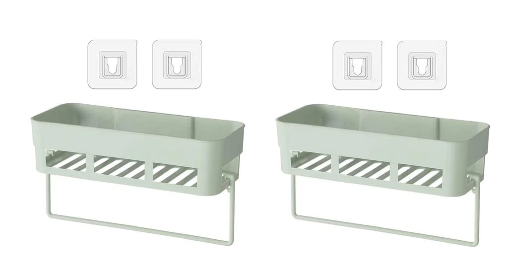 Kelby Plastic Rectangular Multipurpose Wall Shelves with Towel Hanger Shelf Self-Adhesive Sticker Hooks Wall Holder Bathroom Storage Rack Box Strong Shower Rack Shelf (2 Pieces) (B0BZ4JF546) Amazon Price History, Amazon Price Tracker