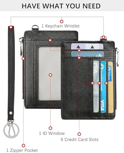 Image of VOGARD Small Wallet for Women RFID Leather Credit Card Holder Slim Wristlet Keychain Wallet with Zipper Pocket (Black)