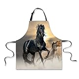 ENDUO DESIGN Kitchen Adjustable Bib Apron Water Oil Resistant Chef Cooking Kitchen Aprons with Pockets for Men Women (29.50'x26') Galloping Horse
