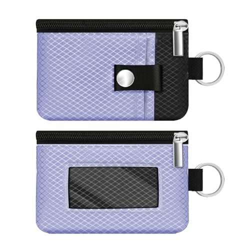Image of Minimalist RFID Blocking Small Wallet with ID Window,WaterResistant Zip Id Case Wallet with Lanyard Keychain for Cards,Cash,Travel,Women,Men (Lavender Purple /Black)