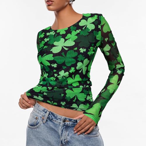 Image of MOUSYA Sheer Tops for Women Mesh Long Sleeve Top See Through Sexy Going Out Tee Summer Crewneck Party Undershirt