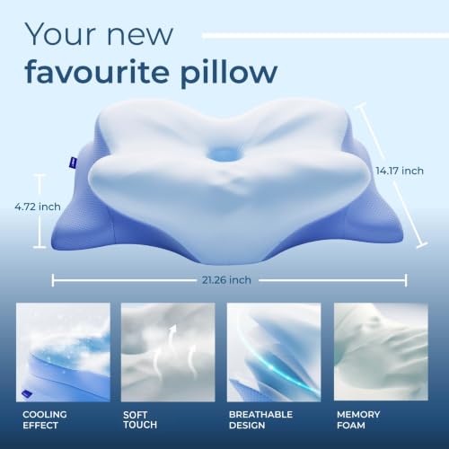 Image of Derila Ergo Butterfly Pillow, Memory Foam Neck Pillow, Side Sleeper | 54 x 36 x 12 cm, memory foam, cooling effect, for side, back and stomach sleepers, pack of 1