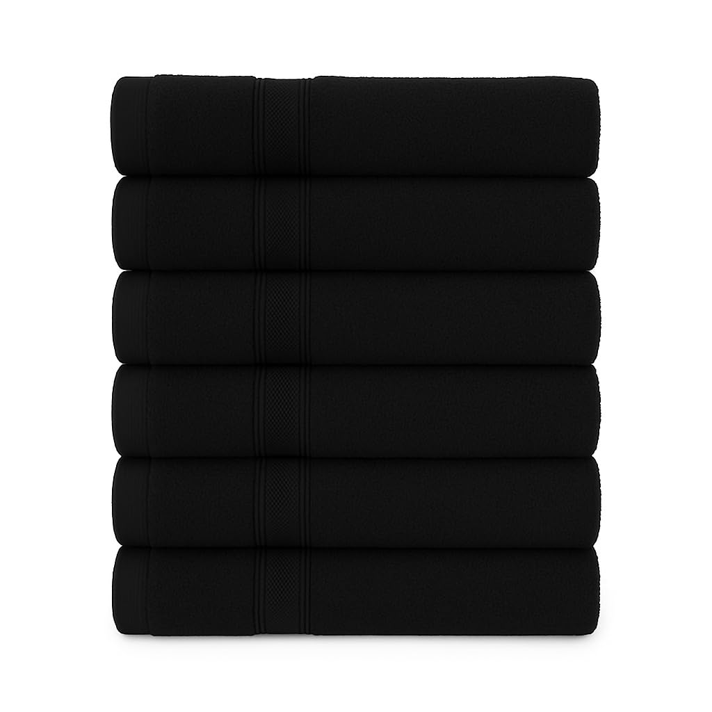 Diamond Tex Bathroom Towel Set of 6 (2 Bath Sheets 2 Hand Towels 2 Face Cloths) Quick Dry Soft Absorbent Shower Towels with Hanging Loop 100% Cotton 6000GSM Towels