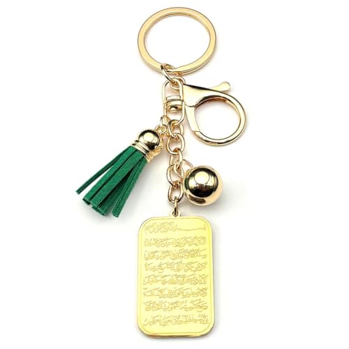 Porte-clés musulman vert et médaille arabe dorée : Ne perdez plus vos clés avec foi
