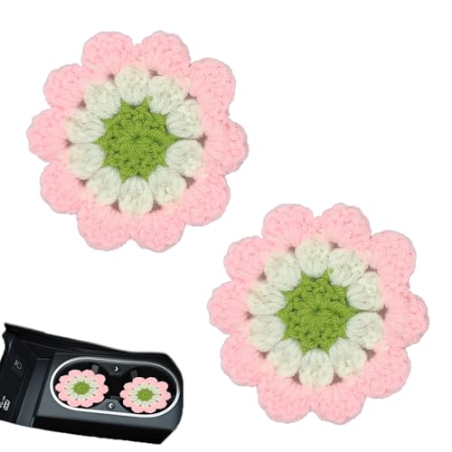 Set de 2 portavasos de crochet para auto color rosa miniatura 1