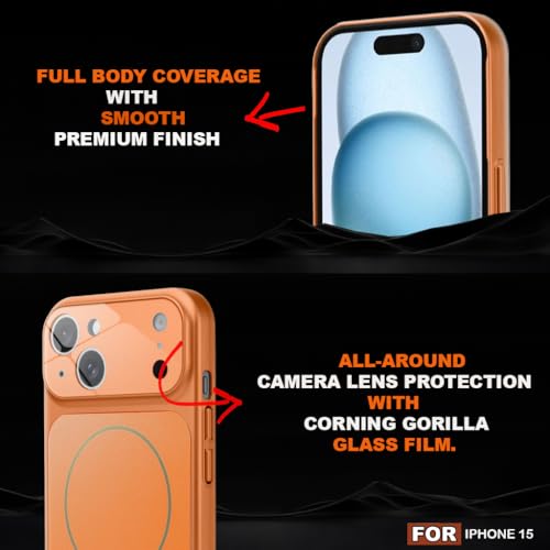 Image of SHINESTAR iPhone 15 Case - Premium Shockproof Protective Cover, Wireless Charging Compatible, Slim & Durable Luxury Back Cover with Camera Protection (Orange)
