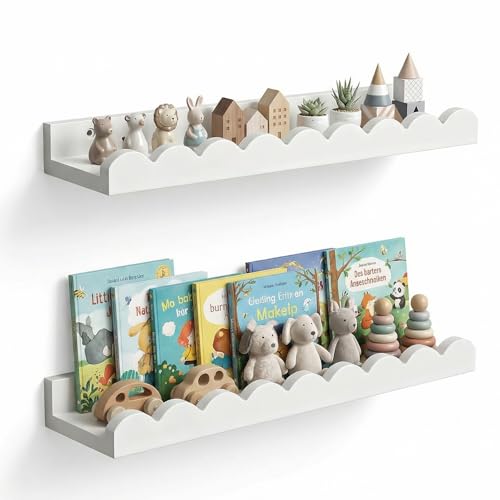 TW1TGOFT Wall Mounted Bookshelves - 2Pack 40cm Scalloped Floating Shelves White Wooden shelves for Nursery Bedroom Living Room Kids Bookshelf for Wall Nursery Furniture Must Have