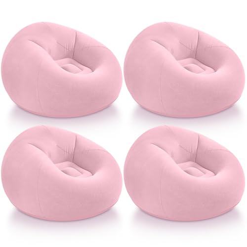 Image of Realspring Inflatable Bean Bag Chairs Outdoor Blow up Camping Chairs Inflatable Lazy Sofa Folding Portable Bean Bag Loungers Couch for Movie Night(Pink,4 Pcs)