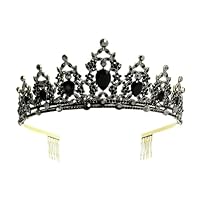 Paxrmuky Damen Krone Barock Tiara Kristall Krone Strass Krone Hochzeit Tiara Königin Tiara Krone Vintage Schwarz Krone für Hochzeit Abschlussball Damen Geburtstag Party Halloween Party, 15*6CM,