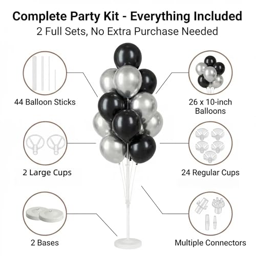 Image of Balloon Column Kit for Floor-Balloon Columns with Stand, Base and Pole,Balloon Tower Backdrop Decoration for Wedding, Baby Shower, Birthday Party, or Bachelorette Parties (BLACK SILVER)