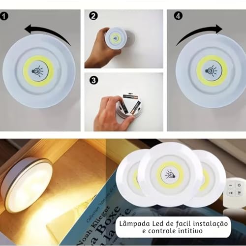 Kit 3 Lampâdas Spot de Led sem fio Branco com Controle Remoto Luminária Spot