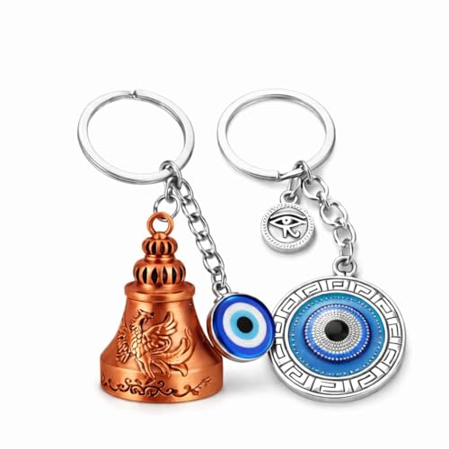 Image of AutokraftZ Blue and Silver Evil Eye Keychain for Bike /Car - Stylish, Protective & Anti-Rust Key Ring, Durable Design, Perfect for Riders & Drivers, Adds Unique Touch to Your Vehicle (Pack of 1)