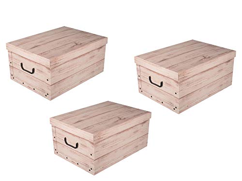 Kreher 3 Stück XXL Dekokarton WHITE WOOD in schöner, heller Holzoptik - Tolles Motiv, passt in jeden Haushalt! Edel und hochwertig! Mit Griffen zum Tragen und XXL Volumen!