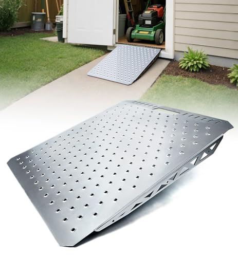 Toplamper Heavy-Duty Shed Ramp for Riding Mower, Ramps for Sheds Garage Threshold Doorway Lawn Mowers Tractor Snow Blower Wheelchairs Garden Cart, 1500LBs Loading Anti-Slip Punch Plate Ramp - 1 PC