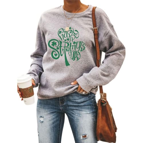 Image of Women's St Patrick's Day Shamrock Sweatshirt Irish Shirts Pullover Top Cute Long Sleeve Holiday Outfit & Gift