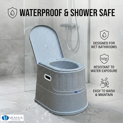 Image of Veayva Plastic, Steel Heavy Duty Portable Indian Toilet To Western Convertor Easygo Round Portable Commode | Toilet Stool | Toilet Commode For | Commode Stool | (ELEGANT GREY)