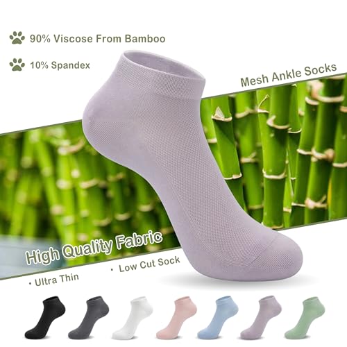 Image of SERISIMPLE Ultra-Thin Comfort Viscose Bamboo Mesh Ankle Socks for Women -Breathable Lightweight Low-Cut Socks 5 Pairs