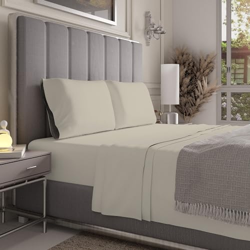 Color Sense 1200 Thread Count King Beige Sheet Set, Hotel Luxury Cotton Rich Ultra Soft Sateen Sheets, Easy Care Bed Sheet Set with Deep Pocket (1 Flat Sheet, 1 Fitted Sheet & 2 Pillowcases)
