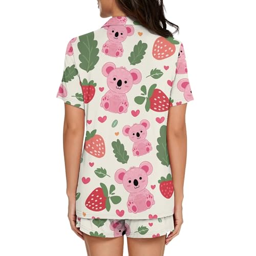 Image of Pjs Womens Short Sleeve Button Down Pajamas Set Two-Piece Nightwear with Pockets