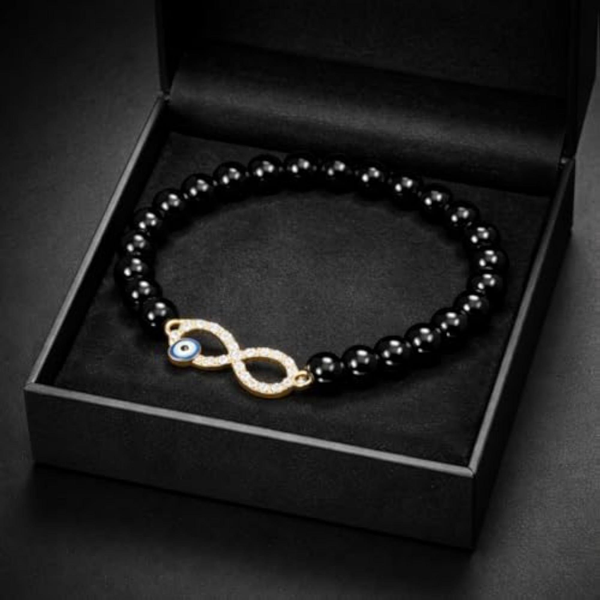 Black Beads Evil Eye Infinity Bracelet for Men & Women