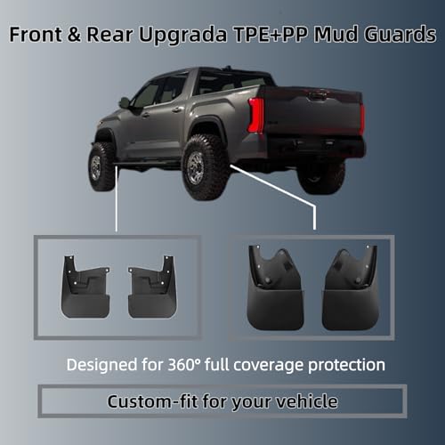 Image of No Drill Mud Flaps Splash Guards Compatible with 2022-2026 Toyota Tundra,OEM Style Textured Black Custom Fit All Weather Exterior Accessories(4PCS)