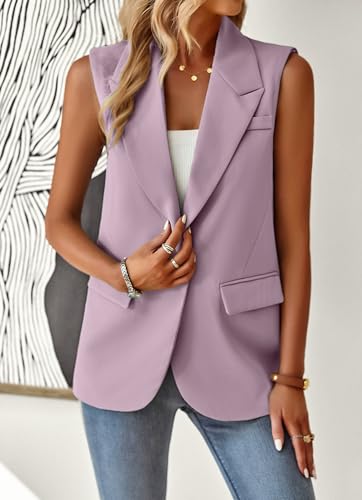 Chaleco casual con solapa frontal abierta cuello en V púrpura XXL 3