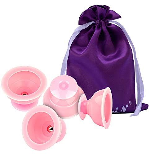 Silicone Cupping Cup, Cupping Therapy Set, 4pcs Massage Vacuum Cups, Anti Cellulite Acupuncture Massager Portable Face Body Massage Relaxation and Stress Relief Massage Cup Kit (4 PCS Pink)
