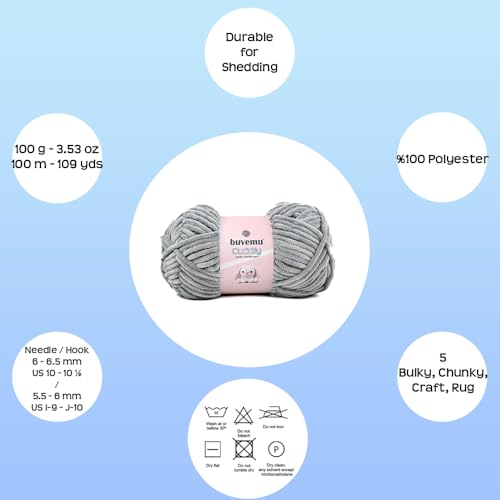 Image of Cuddly Velvet Chenille Yarn, Super Soft Fluffy Bulky for Knitting Crocheting Blanket Amigurumi, Durable for Shedding, 100 Gram (3.53 Ounces) 109 Yards (100 Meters) (Gray) (3 Skeins)