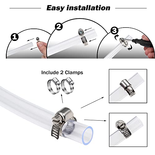 Davco 3/4" Id - 5 Ft Clear Vinyl Tubing, Low Pressure Flexible Pvc Tube, Heavy Duty Uv Chemical Resistant Lightweight Plastic Vinyl Hose, Bpa Free And Non Toxic, With 2 Stainless Clamps #TOP3