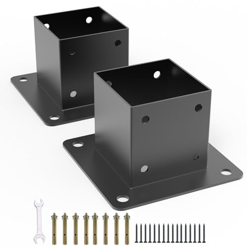 YEOOE Base de poteau de 10,2 x 10,2 cm, supports de poteau avec revêtement en poudre, taille intérieure de 8,9 x 8,9 cm, base d'ancrage en acier au carbone robuste pour terrasse, porche, balustrade,