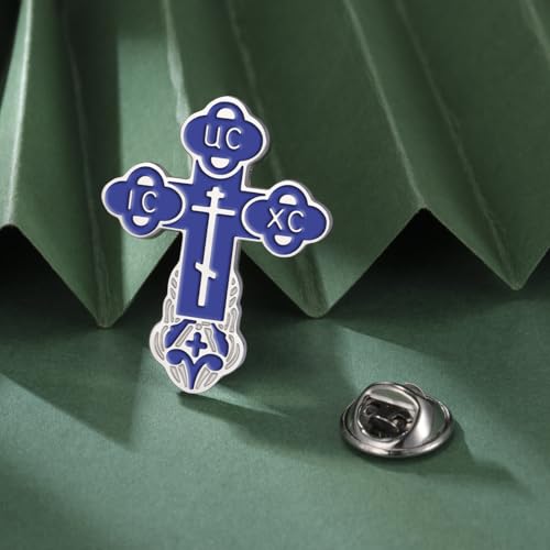 Image of TEAMER Cross Brooch Lapel Pin For Men Russian Orthodox Crucifix Eastern Church Cross Tie Pins Religious Christian Prayer Jewelry