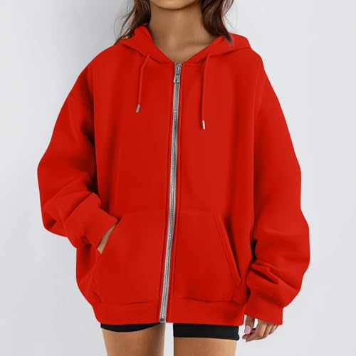 OIOLOYJM Zipper Hoodies for Women Long Sleeve Oversized Sweatshirts Y2k Drawstring Soft Jacket 2025 Fall Fashion with Pockets