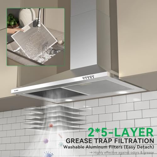 Image of Hermitlux 30 inch Range Hood, Stainless Steel Wall Mount Kitchen Vent Hoods