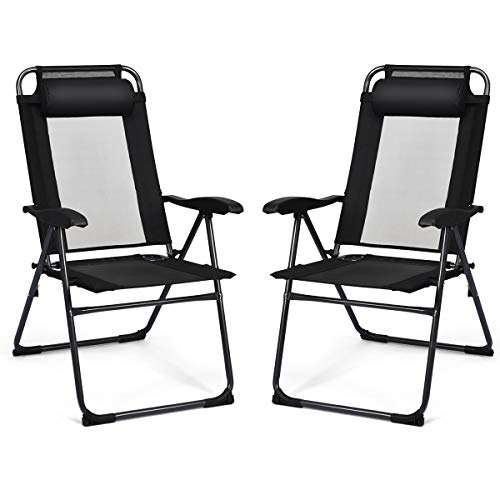 Giantex GT70270BK-2-PO Set Of 2 Patio Dining Chairs, Folding Lounge Chairs With 7 Level Adjustable Backrest thumb #8