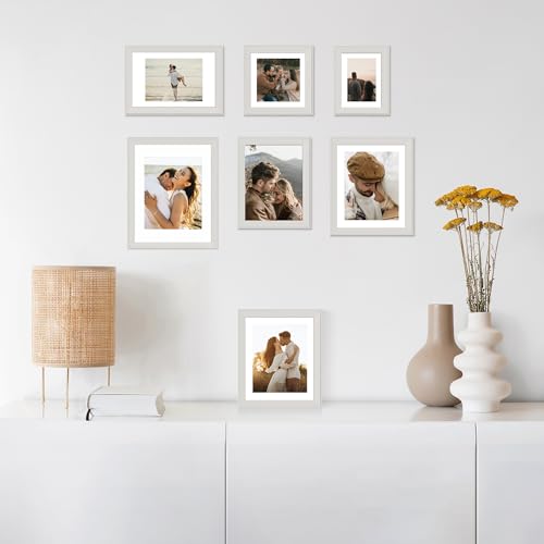 Image of iRahmen 11x14 Vintage Picture Frame with Mat 8x10 - High Definition Tempered Glass Wooden Photo Frames for Wall Mounting (Cream, Set of 4)