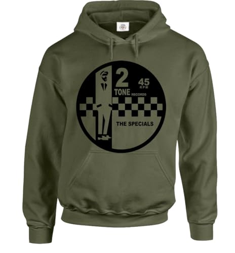 Trend Gear 2 Tone Records The Special Hoody Sweatshirt Ska 2 Tone Records Music Retro Hoodes (OLIVE HOODIE BLACK PRINT - X-Large)
