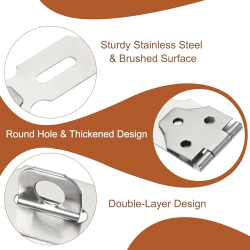 Image of PATIKIL Door Lock Hasp Latch 3.9 Inch,2 Set Stainless Steel Safety Hasp Lock Clasp Hinge Packlock(38mm) with Screws /Key for Door Gate Cabinet Closets, Silver