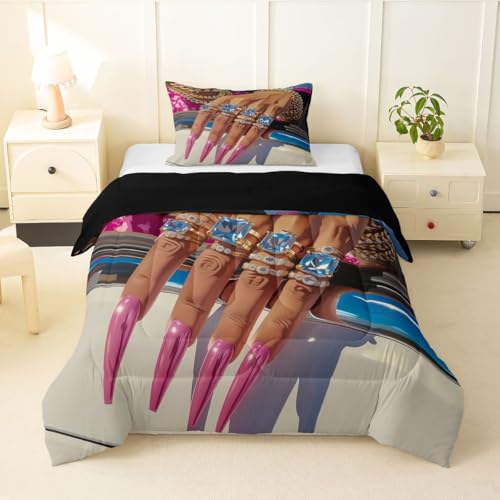Image of Erosebridal Black Woman Toddler Bedding Set for Girls Teens Afro Magical Comforter Set Soft Microfiber Luxury African American Quilt Black Female Girls Bed Set for Melanin Bedroom Decor, 2 Piece