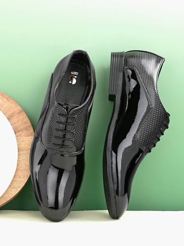 Image of STANPHORD Mens Motion Formal Shoes | Patent Glossy Shine Durable Office Wear Oxfords Lace Up Shoes for Formal Wear, Business Casual and Wedding Occasions