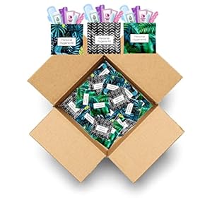 30 x Menstrual All-in-One Kits – Assorted Colors | Convenience on The Go | Single Period Kit Packs | Individually Wrapped Feminine Hygiene Products (Black Treads/Blue Forest/Green Ferns)