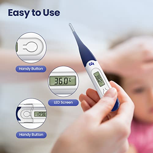 Femometer Digital Thermometer, Oral Thermometer for Adults and Kids with Flexible Tip, Accurate Readings, Oral Rectal Underarm Use, C°/F° Switchable (Blue)